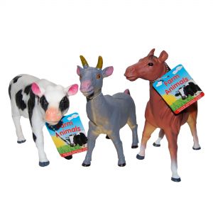 Set 3 figurine din cauciuc animale domestice, Cal/Vaca/Capra, 20 - 24 cm