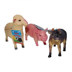 Set 3 figurine din cauciuc animale domesticee, Taur/Oaie/Purcel, 20 - 22 cm