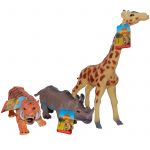 Set 3 figurine din cauciuc animale salbatice, Girafa/Tigru/Hipopotam, 22 - 30 cm