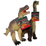 Set 2 figurine dinozauri din cauciuc, T-Rex maro si  Brachiosaurus, 34 cm